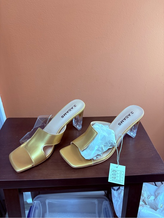 Adams Shoes - Adams Gold Metallic Clear Heel Slide Mules